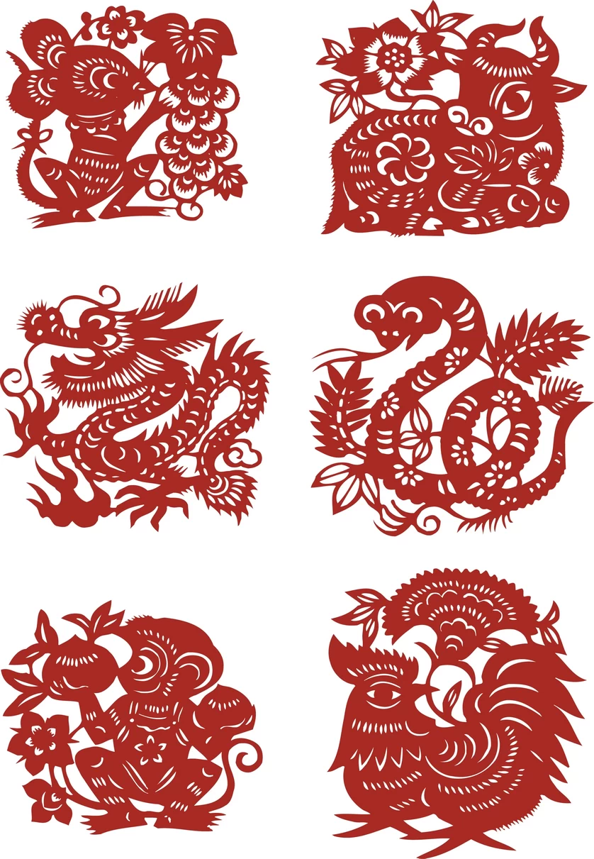 中国风中式传统喜庆民俗人物动物窗花剪纸插画边框AI矢量PNG素材【416】